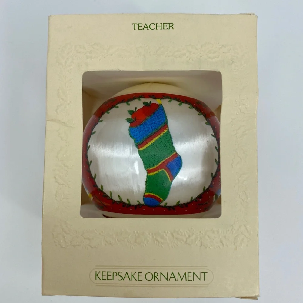 Vintage Hallmark Ornament for Special Teacher White Satin Hanging Ball 1981 NEW
